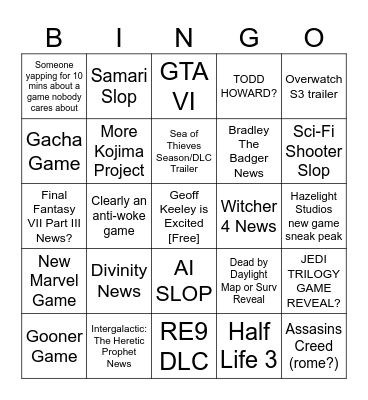 Summer Games Fest Bingo Card