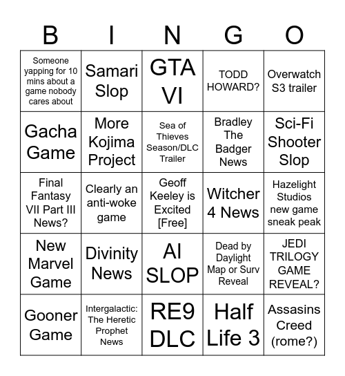 Summer Games Fest Bingo Card