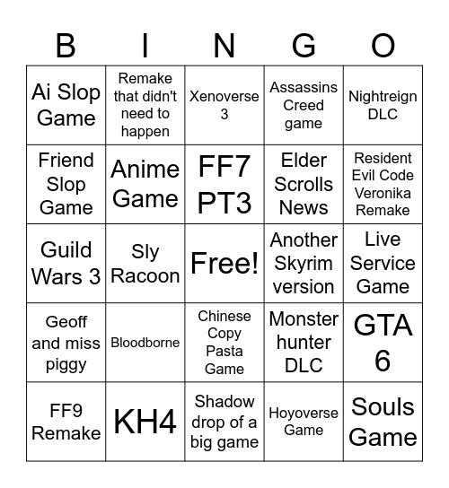 Summer Games Fest Bingo Card