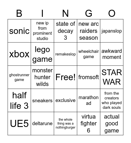 SUMMER GAME FEST 2026 Bingo Card