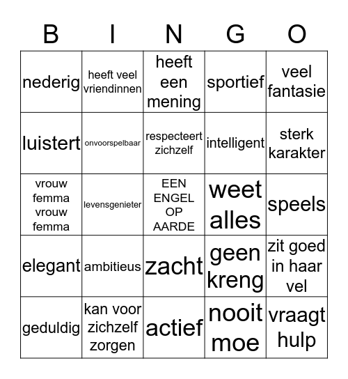 De Perfecte Vrouw  Bingo Card