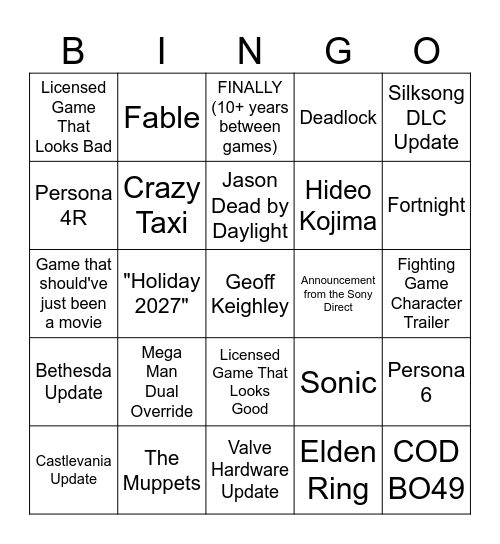 SUMMER GAME FEST Bingo Card