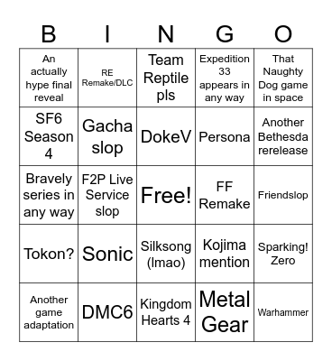 Summer Games Fest 2026 Bullshit Bingo Card