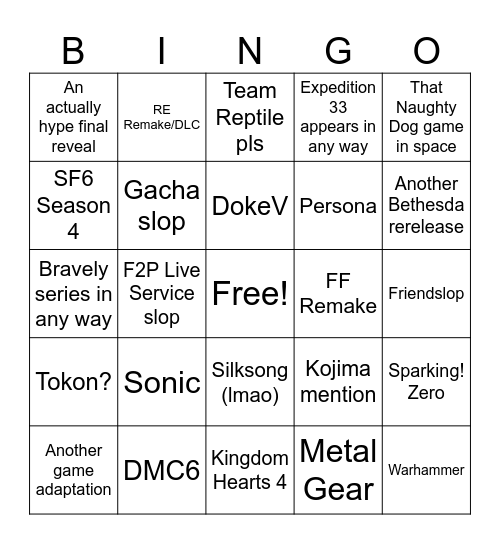 Summer Games Fest 2026 Bullshit Bingo Card
