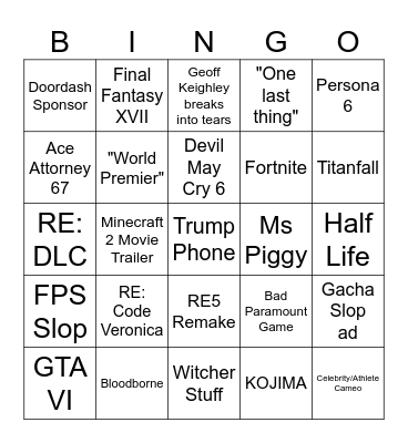 Summer Gamesfest Bingo Card