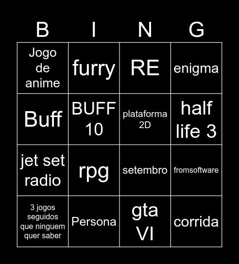 Summer game fest Bingo Card