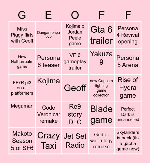 Summer Game Fest Copium Bingo Card