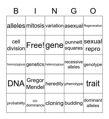 Genetics Bingo Card