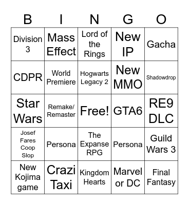 Summer Games Fest Bingo Card