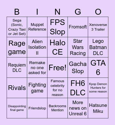 S.G.F 2026 Bingo Card