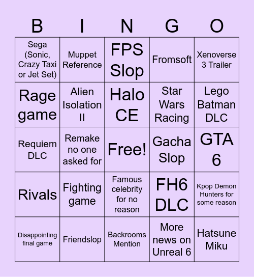 S.G.F 2026 Bingo Card