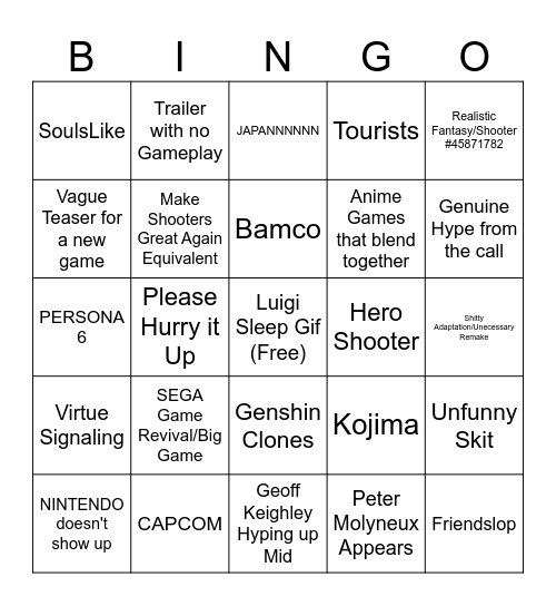 SGF Bingo Card