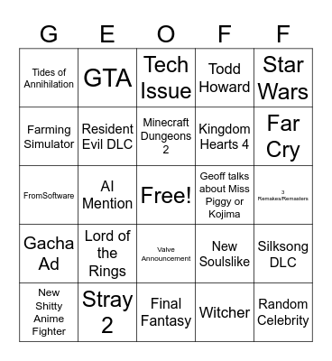 Summer Games Fest 2026 Bingo Card