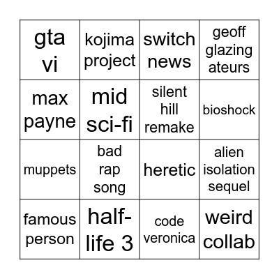 summer game fest Bingo Card