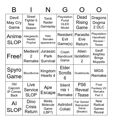 Summer Game Fest Bingo Card