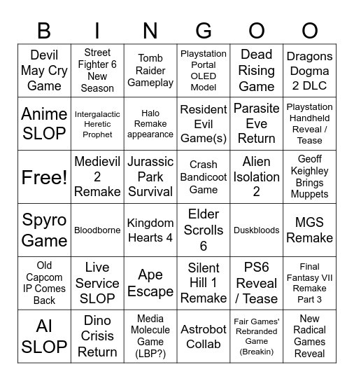 Summer Game Fest Bingo Card
