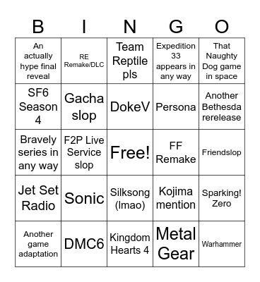 Summer Games Fest 2026 Bullshit Bingo Card