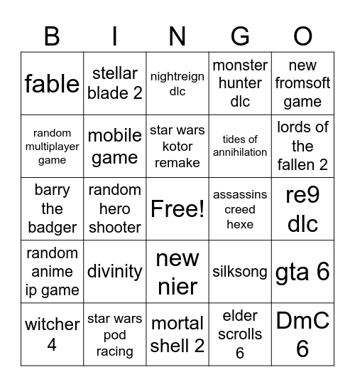 Summer game fest 2026 Bingo Card