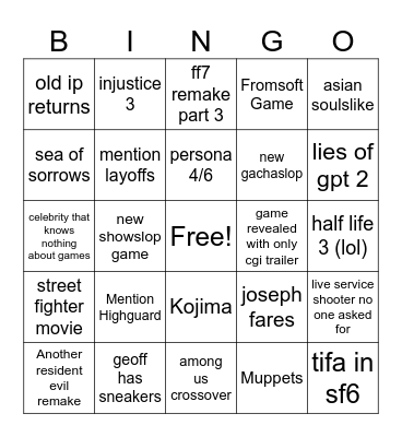 geoff Bingo Card