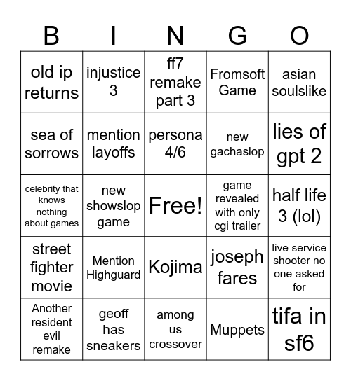 geoff Bingo Card