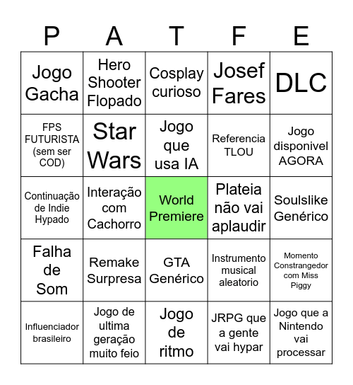 Summer Game Fest - Patifaria Version Bingo Card