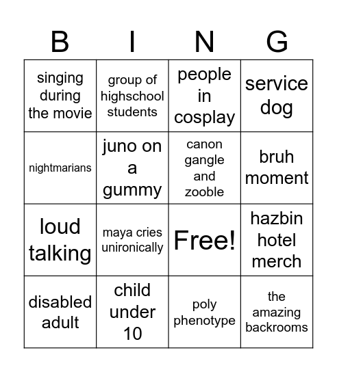 TADC JMF Bingo Card