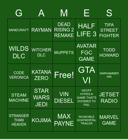 GAMES Bingo Card