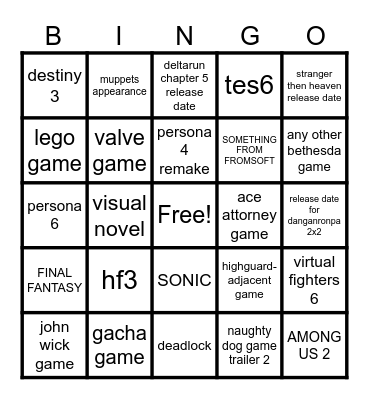SUMMER GAME FEST 2026 Bingo Card