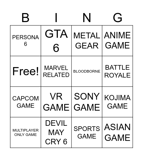SUMMER GAME FEST Bingo Card