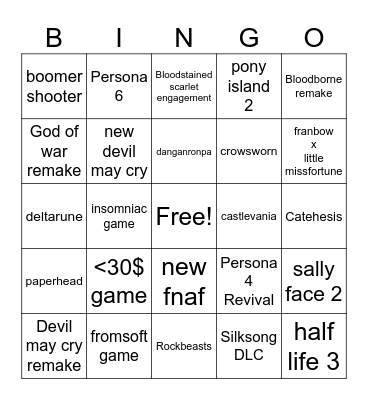 Sumer Game Fest Bingo Card