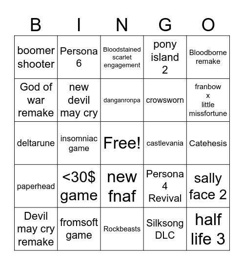 Sumer Game Fest Bingo Card