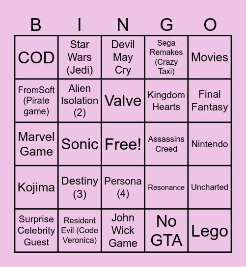 Ashlee Bingo Card