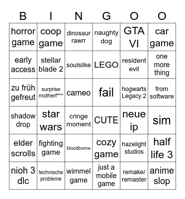 Summer Game Fest Bingo Card