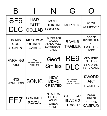 SGF 2026 Bingo Card