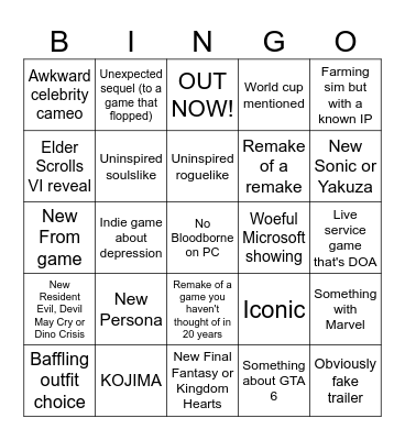 Summer Game Fest Bingo Card