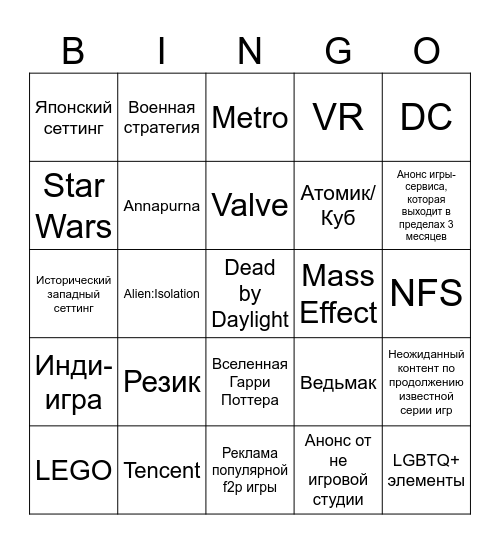 БИНГО САММЕРФЕСТА Bingo Card