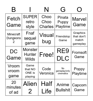 The Chudlist Bingo Card