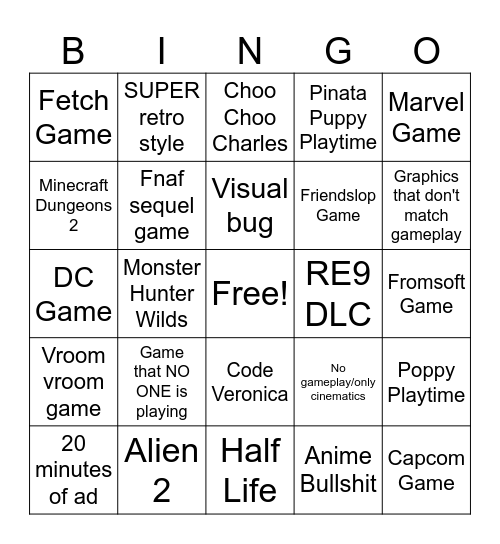 The Chudlist Bingo Card