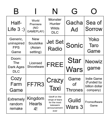 Summer Game Fest Bingo Card
