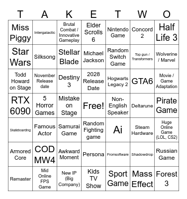 Summer Games Fest 2026 Bingo Card