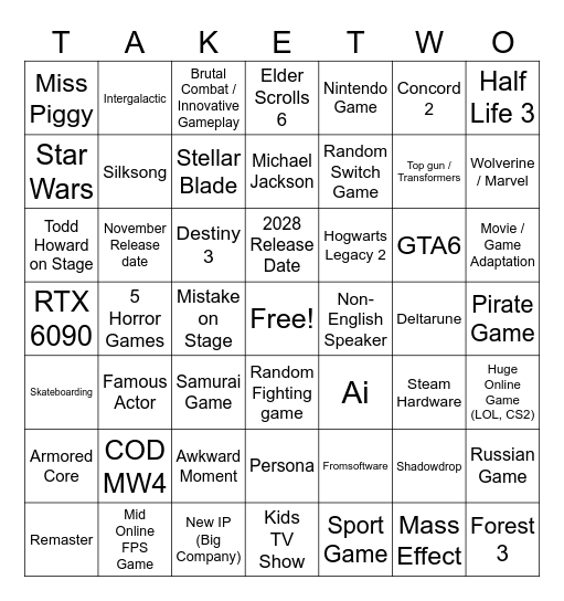 Summer Games Fest 2026 Bingo Card