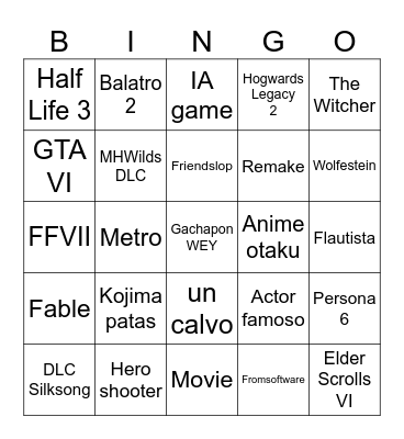 No E3 Bingo Card