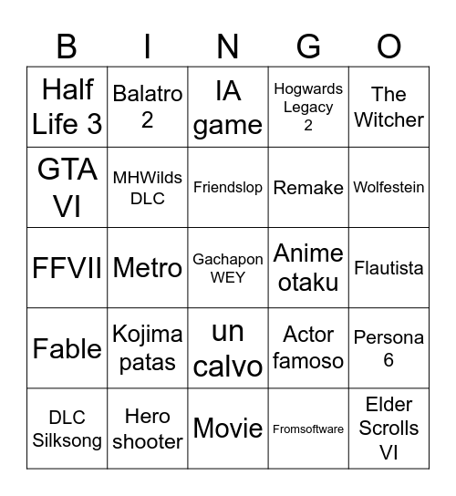 No E3 Bingo Card