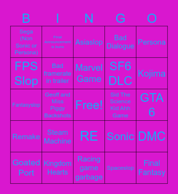 Summer Game Fest Bingo Card
