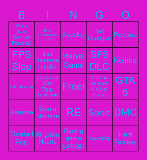 Summer Game Fest Bingo Card