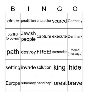 Vocabulary Bingo Card