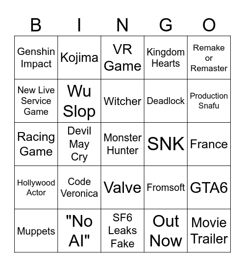 Summer Games Fest 2026 Bingo Card