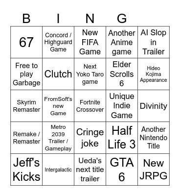 Summer Game Fest Bingo 2026 Bingo Card