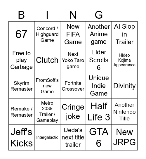 Summer Game Fest Bingo 2026 Bingo Card