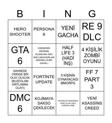 Summergame Fest Bingo Card